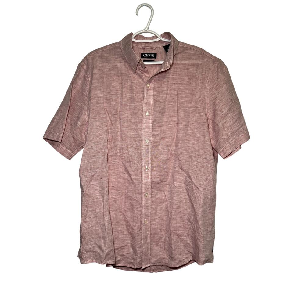Chaps linen cotton button down camp‎ shirt mens large coastal vacation resort